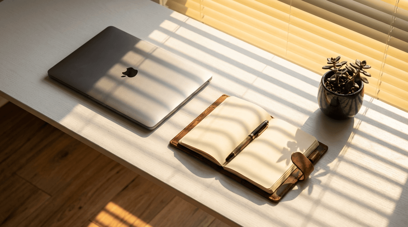 Professional workspace with contractor reviewing project plans and blueprints